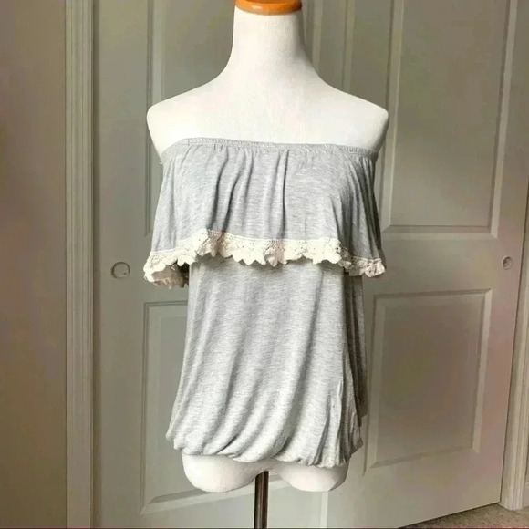 New York & company grey 2-way off the shoulder top - Picture 1 of 8